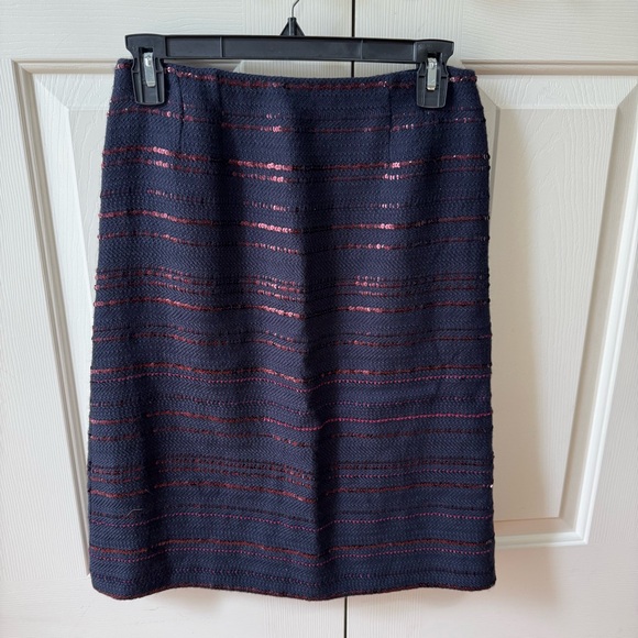CHANEL Dresses & Skirts - CHANEL 00A Navy Wine Sequin Tweed Skirt Size 38